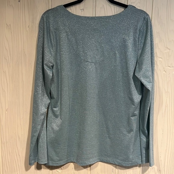 Liz Claiborne Sparkly sea foam green long sleeve top size large - Picture 6 of 10